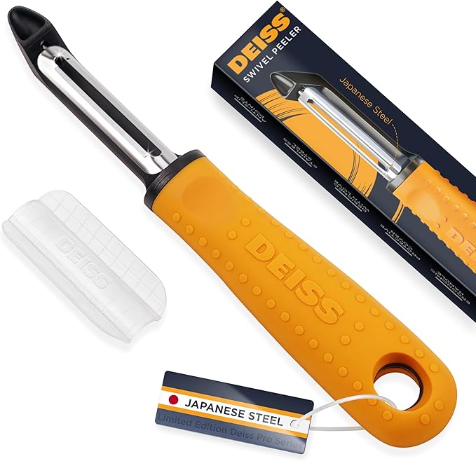 Deiss PRO Swivel Vegetable Peeler - Sharp Japan Stainless Steel Peeler With Easy Non-Slip Hand Grip, Potato Peelers For Kitchen, Fruit, Carrot, Apple, Veggie, Kiwi, Durable, Dishwasher Safe by DeissKitchenware