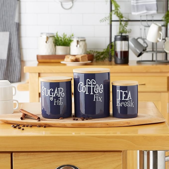 DII Kitchen Accessories Retro Collection Ceramics, Canister Set, Nautical Blue, 3 Piece - Image 4