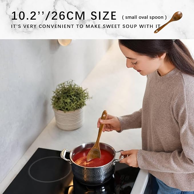 Wooden Spoons for Cooking, Nonstick Cooking Utensil Set with 10 Piece Acacia Wooden Spatulas and Spoons for Cooking, Terrific for Everyday Kitchen Tasks - Image 3