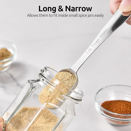 U-Taste Narrow Square Measuring Spoons: 18/8 Stainless Steel Kitchen Measure Teaspoon Tablespoon with Leveler, Polygon Rectangular Metal Jar Scoop for Baking Cooking, Coffee, Spice, Powder (Set of 7) - Image 4