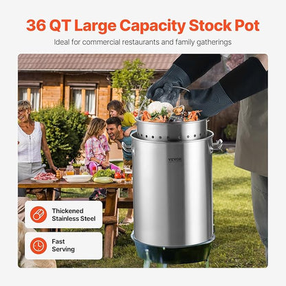 VEVOR Stainless Steel Stockpot, 36 Quart Cooking Pots, Cookware Sauce Pot with Basket, Lid, and Handle, Heavy Duty Commercial Grade Stock Pot, Sanding Treatment, for Steaming Boiling or Frying Silver - Image 2