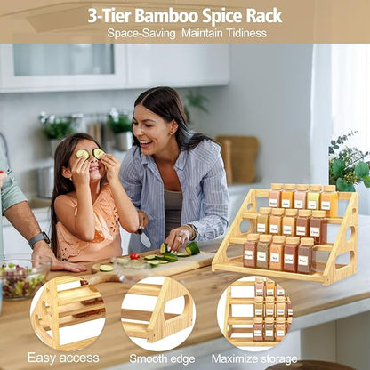 Spice Rack - Tiered Spice Rack Organization for Cabinet - 3 Tier Bamboo Display Spice Shelf for Countertop - Image 3