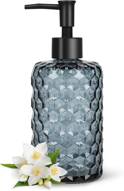 Topsky Glass Soap Dispenser with Plastic Pump, 475ml Liquid Hand Soap Dispenser, Rustproof Pump for Kitchen & Bathroom, Great for Lotions, Essential Oil, Liquid Soaps (Grayish Blue) by HomeandKitchenNO1