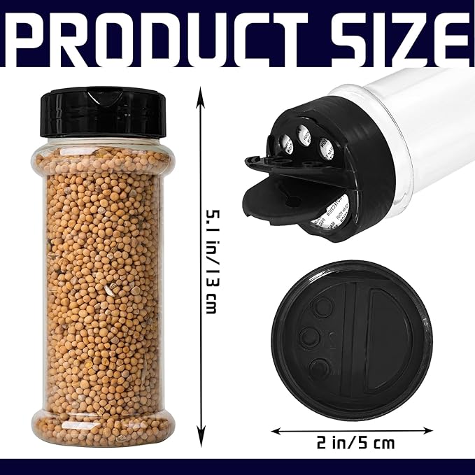 8 Pack 5.5 Oz Plastic Round Spice Bottles with Black Shaker Lids,Reusable Seasoning Containers Jars,Clear Plastic Bottle Containers with Shaker Lids for Powders,Spice,Herbs,Glitters - Image 2