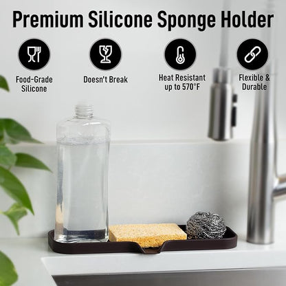 Zulay Kitchen Large Silicone Sponge Holder (12x4) – Flexible Sink Organizer Tray for Kitchen & Bathroom – Multipurpose Soap Dish for Sponges, Makeup, Trinkets & More (Chocolate) - Image 2
