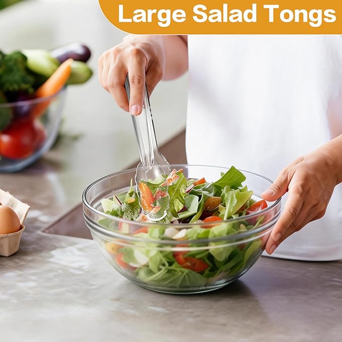 Mwellewm 24 Pc Plastic Tongs for Serving 9 Inch Bulk Reusable or Disposable Tongs Heavy Duty Hard Serving Utensils Set Large Salad Tong for Kitchen Party Food Buffet Appetizer BBQ Event Catering Clear - Image 5