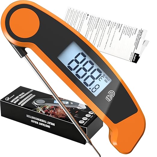 Meat Thermometer Digital Waterproof Instant Read Thermometer for Cooking Food Thermometer with Backlight & ±0.5℃ Precision Cooking Thermometer for Kitchen ℃/℉ Convertible Orange