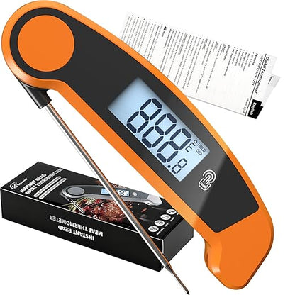 Meat Thermometer Digital Waterproof Instant Read Thermometer for Cooking ℃/℉ Convertible, Food Thermometer with Backlight, Cooking Thermometer for Kitchen Auto-Rotating Display Orange