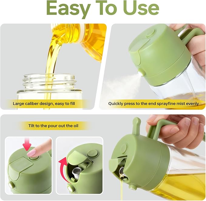 2Pcs Glass Oil Sprayer for Cooking 16oz/470ml, Kitchen Gadget for Air Fryer, Salad, BBQ, Frying（Black+Green） - Image 5