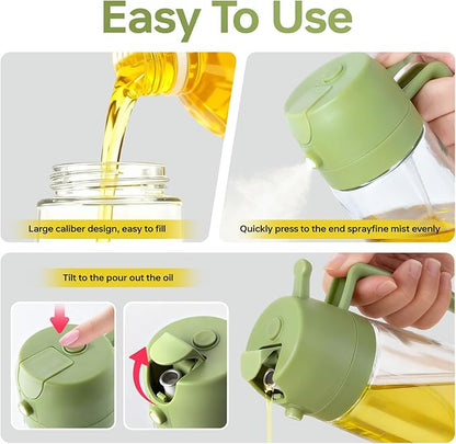2Pcs Glass Oil Sprayer for Cooking 16oz/470ml, Kitchen Gadget for Air Fryer, Salad, BBQ, Frying（Black+Green） - Image 5