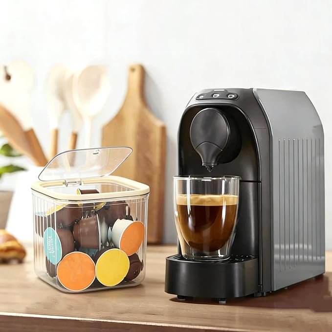 Coffee Pod Holder with Press-Top Lid, Clear BPA-Free Plastic Coffee Capsule Storage Bin Compatible with Nespresso & Keurig K-Cup Pods, Space Saving for Kitchen, Office, Pantry