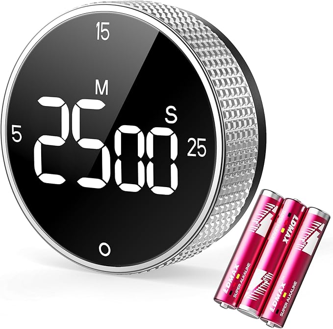 Digital Kitchen Timer with Magnetic, Large LED Display Countdown/Countup Timer, Pomodoro Preset 5/15/25 Mins, Volume & Brightness Adjustable for Cooking Baking Working Studying Silver by SmartTimingforEveryMoment