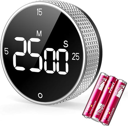 Digital Kitchen Timer with Magnetic, Large LED Display Countdown/Countup Timer, Pomodoro Preset 5/15/25 Mins, Volume & Brightness Adjustable for Cooking Baking Working Studying Silver by SmartTimingforEveryMoment