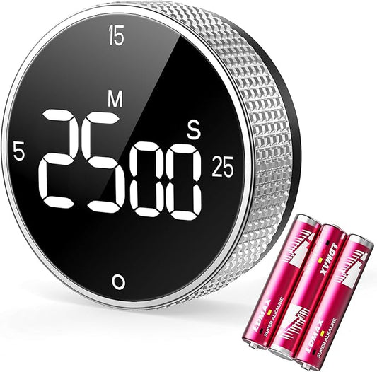 Digital Kitchen Timer with Magnetic, Large LED Display Countdown/Countup Timer, Pomodoro Preset 5/15/25 Mins, Volume & Brightness Adjustable for Cooking Baking Working Studying Silver by SmartTimingforEveryMoment