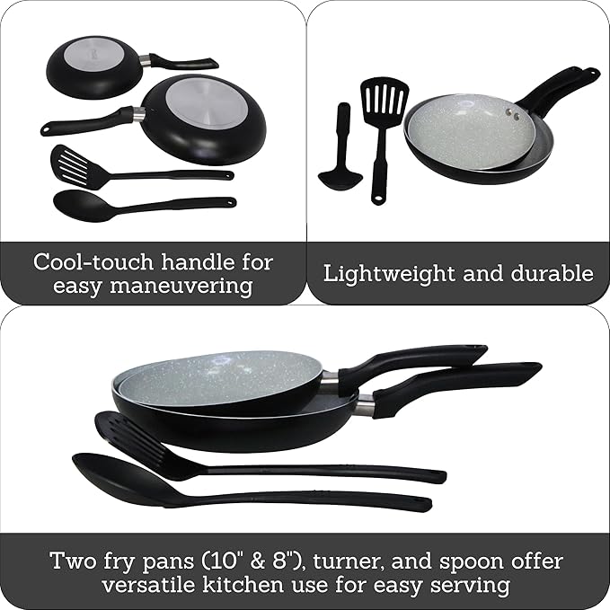 IMUSA Nonstick Ceramic Cookware Set 4-Piece 8in/10in, with Stay-Cool Handles, Aluminum, Black - Image 2