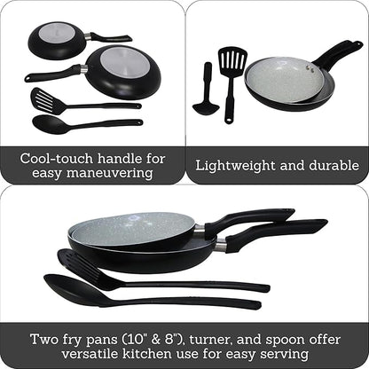 IMUSA Nonstick Ceramic Cookware Set 4-Piece 8in/10in, with Stay-Cool Handles, Aluminum, Black - Image 2