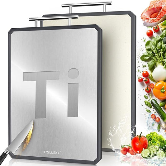 Titanium Cutting Boards for Kitchen, 2 in 1 Non Toxic Cutting Board, Food-Grade Double Sided Pure Titanium & Wheat Straw PP Chopping Board for Meat/Vegetables, Dishwasher Safe Large 16.3”×11-1 PC by GreatMirrorTalksItself