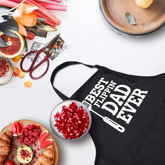 Rosoz Funny BBQ Black Chef Aprons for Men, Adjustable Kitchen Cooking Aprons for Men, Dad, Husband - Birthday, Father's Day