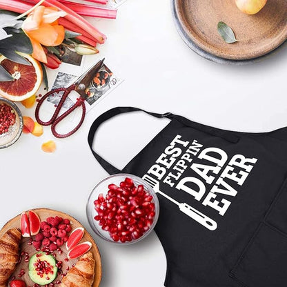 Rosoz Funny BBQ Black Chef Aprons for Men, Adjustable Kitchen Cooking Aprons for Men, Dad, Husband - Birthday, Father's Day