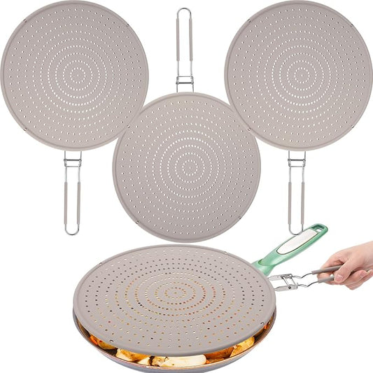 Tioncy 3 Pcs Silicone Splatter Screen for Frying Pan Grease Oil Splatter Collapsible Splash Guard Heat Resistant Multi Use for Baking and Cooking(Gray) by Tioncy