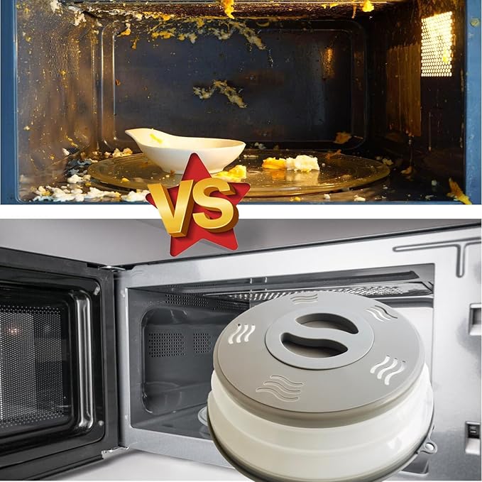 Microwave Splatter Cover Vented for Food, Splatter Guard & Colander Kitchen Gadget for Fruit Vegetables Microwave Plate Cover with Hook Hole,Dishwasher-Safe,BPA-Free Silicone & Plastic (Grey)