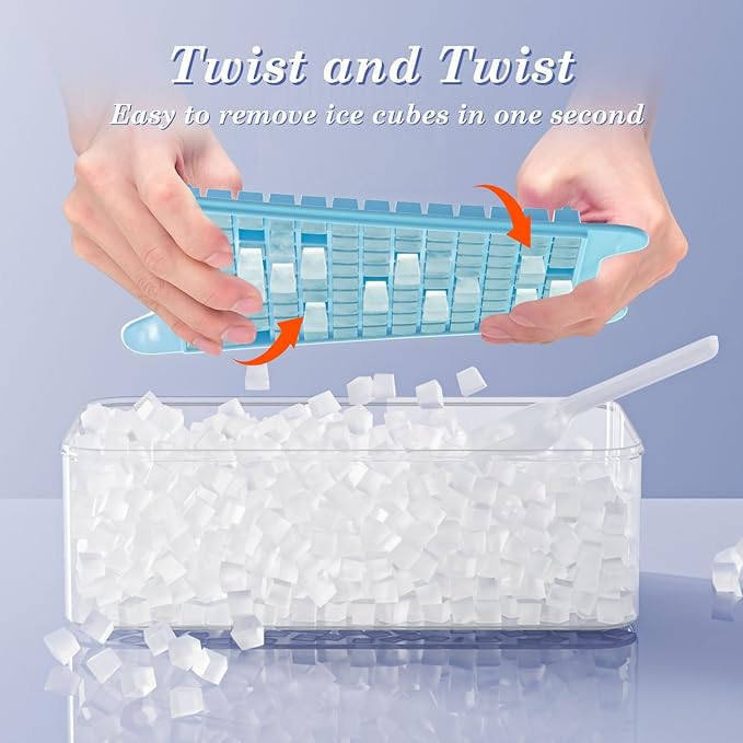 Mini Ice Cube Tray for Freezer: GGUW Nugget Ice Cube Tray with Bin - Crushed Ice Tray Making 4×108 PCS Icecube - Easy Release Iced Maker Trays - Image 4