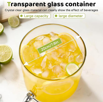 MOBYKE 2.2 Gallon Drink dispenser, Large Water Glass Beverage Dispenser With Wood Stand for Parties With Stainless Steel Spigot, Ideal for Lemonade,Juice, Tea, and Party Drinks