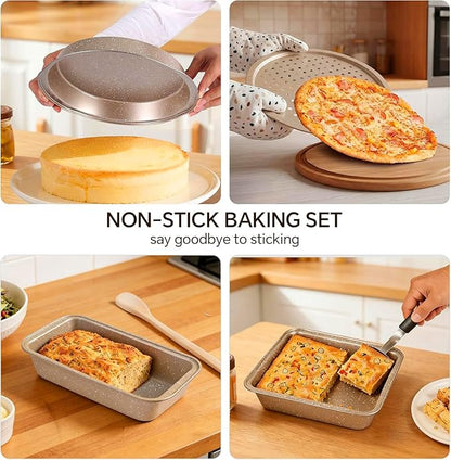 11 Piece Baking Set | Nonstick & Non Toxic Bakeware Sets Baking Pans Set | Carbon Steel Baking Supplies Include Notebook, Cookie Sheets, Roasting Pan, Muffin Pan, Cake Pan, Pizza Pan, Loaf Pan