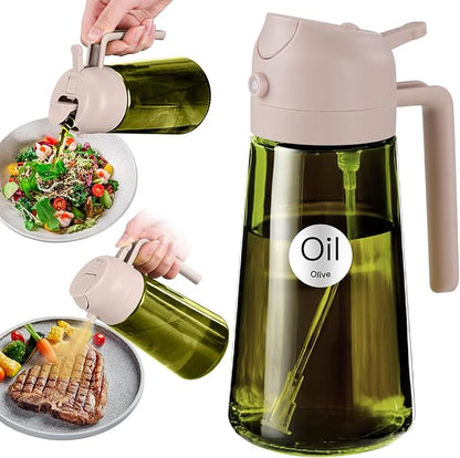 YARRAMATE 16oz/470ml Light-Blocking Dark Oil Sprayer for Cooking, 2 in 1 Olive Oil Dispenser Bottle for Kitchen,Dark Green Glass Oil Bottle, Food-Grade Oil Mister for Air Fryer, BBQ (LotusRootPink) by YARRAMATE