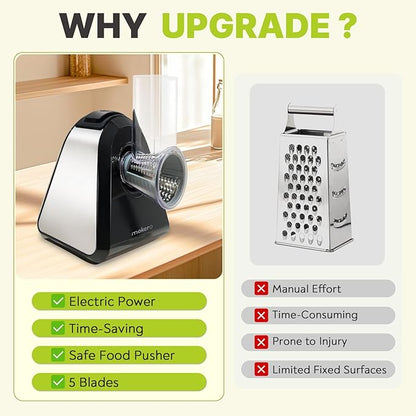 Mokero 5 in 1 Electric Cheese Grater for Block Cheese, Kitchen Automatic Cheese Shredder & Salad Shooter, Easy to Clean Vegetable Chopper for Cheese,Cucumber, Potato, Carrots, Nut - Image 4