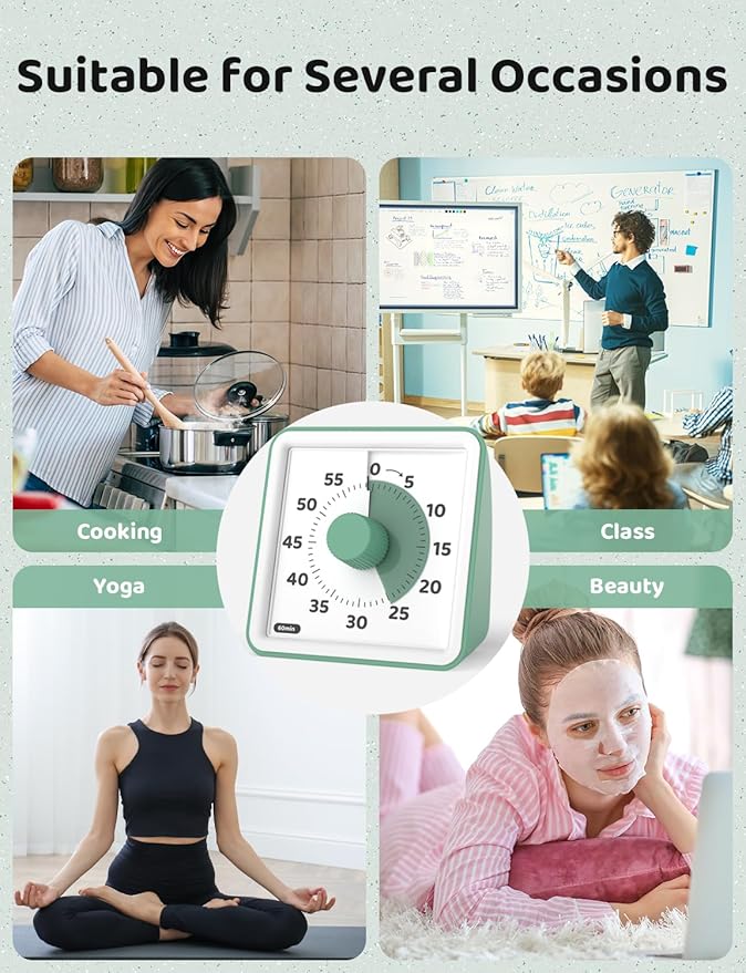 LIORQUE Visual Timer for Kids, 60-Minute Countdown Timers for Classroom Office Kitchen with Silent Operation, Kids Timer for Teaching (Batteries Included) - Image 8