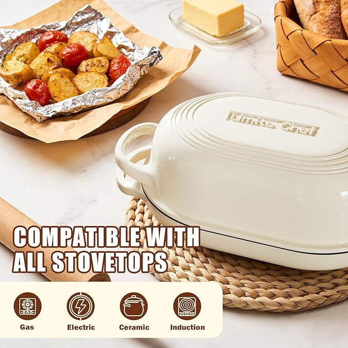 Enameled Cast Iron Dutch Oven for Bread Baking - incl. Sourdough Bread-Baking Supplies like Banneton Bread-Proofing Basket - 5QT Loaf Cast Iron Bread Oven Pan& Meatloaf Pan with Lid, Sour Sough Tools, Lame (Cream White） - Image 6