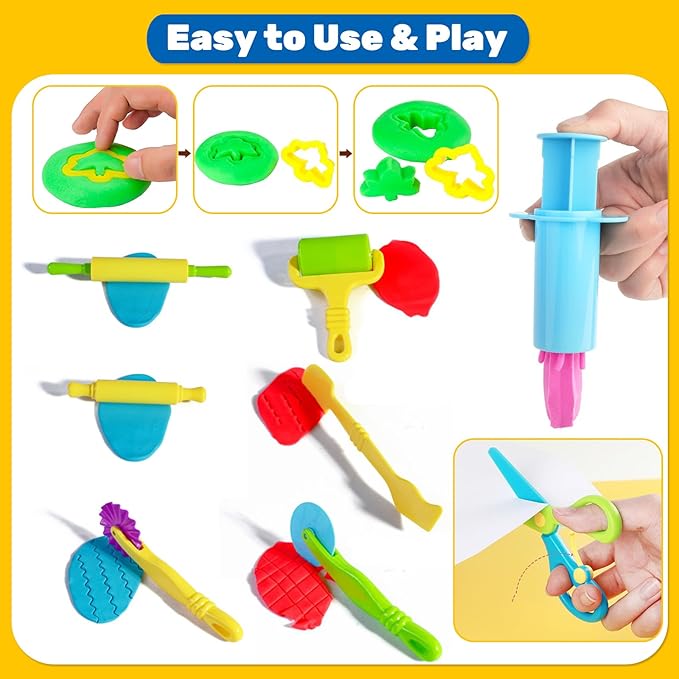 iShyan Dough Tools for Kids, 24 Pieces Dough Play Tools Set with Rolling Pins,Cutters,Dough Extruders,Scissor - Image 3
