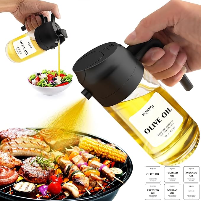 2 in 1 Glass Oil Sprayer & Dispenser,16oz/470ml Olive Cooking, Air Fryer, and Salad, for Kitchen Gadgets and Air Fryer Accessories, w/Stickers (Black) - Image 9