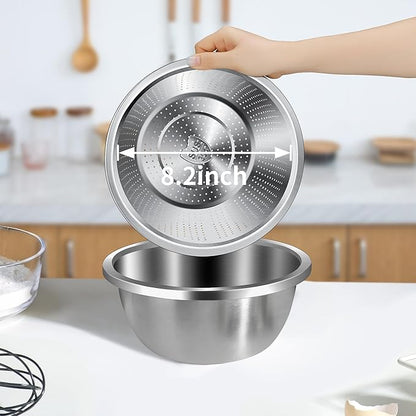 Colander 304 Stainless Steel 4-quart with Mixing Bowls, Strainer for Kitchen Food For washing vegetables, fruit, rice, Dishwasher Safe. (2PC) - Image 5