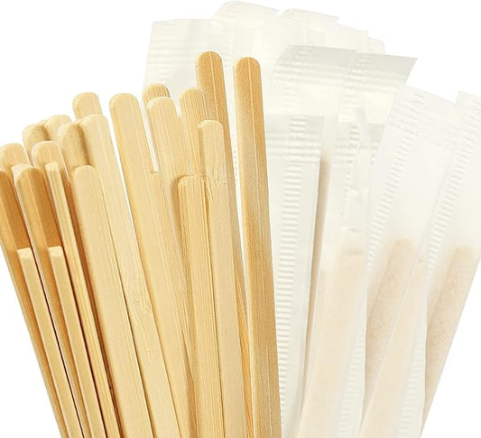 500pcs Bamboo Coffee Stirrers Individually Wrapped, 5.5 Inch Disposable Wood Swizzle Stick Beverage Mixer, Eco Friendly Long Wood Stir Sticks for Mixing Cocktail Hot Chocolate Drinking Tea by WANKEYI