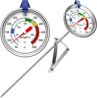 TempPro Candy Thermometer with Pot Clip, 9" Long Probe Deep Fry Oil Thermometer for Frying & Candy Making, Fryer Cooking Thermometer for Chocolate, Caramel, Brewing & Baking (Previously ThermoPro) by TempPro