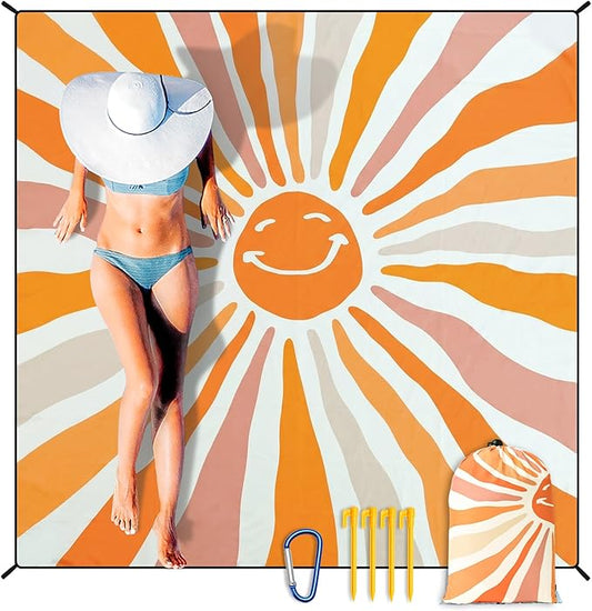 HIHOHO Beach Blanket Waterproof Sandproof Extra Large Beach Mat 79" X 83"/120"x108"for 1-8 Adults Quick Drying Durable Outdoor Picnic Mat for Beach Travel Camping Hiking