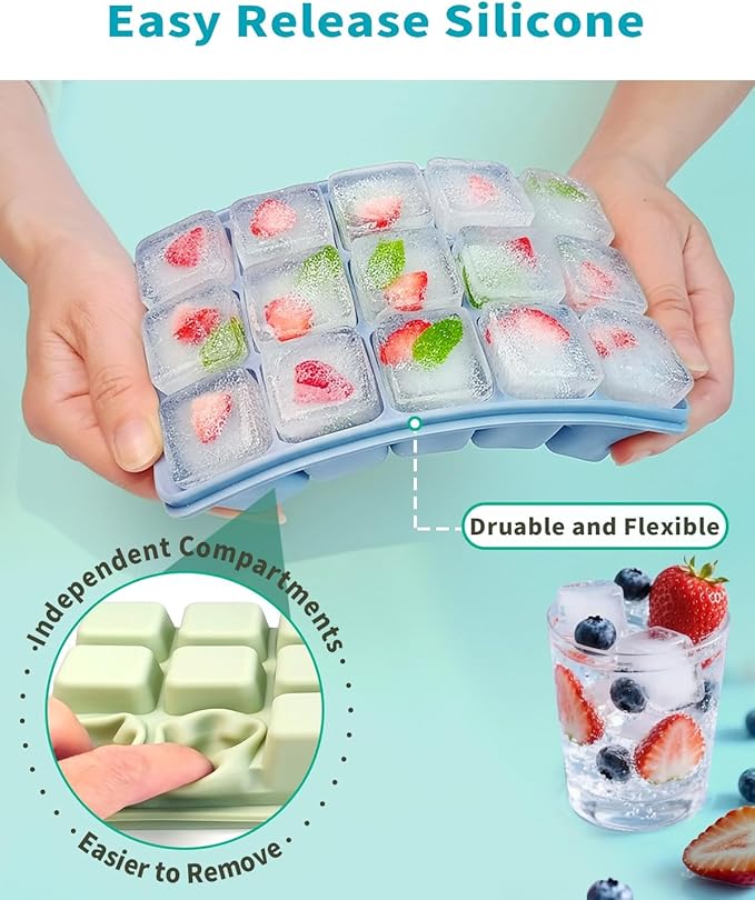 Silicone Ice Cube Tray with No-Spill Lid for Freezer, Easy Release Silicone Ice Trays with Cover, Compact for Kitchen, RV Freezer, Nice Ice for Coffee,Cocktail, Whiskey. - Image 2