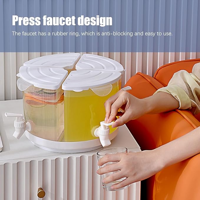 Beverage Dispenser for Fridge, 5.5 L/1.5 Gallon Rotating Plastic Drink Dispenser with Spigot 4 Grids Cold Kettle Refrigerator Iced Lemonade Juice Containers for Daily Use (Green)