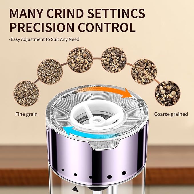 Rechargeable Salt & Pepper Grinder Set - Electric Automatic Grinder, Adjustable Coarseness, LED Light, One-Hand Operation, Stainless Steel & Acrylic, USB Charging, Purple (Set of 2)