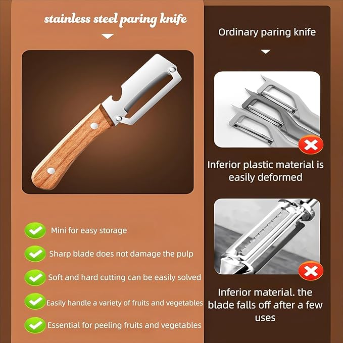 MultiFunctional Vegetable Peeler for Kitchen，Multifunctional Vegetable Peeler with Wooden Handle and Bottle Opener，2-in-1 Stainless Steel Kitchen Tool for Fruit Apple Potato Pumpkin Papaya (2) - Image 5