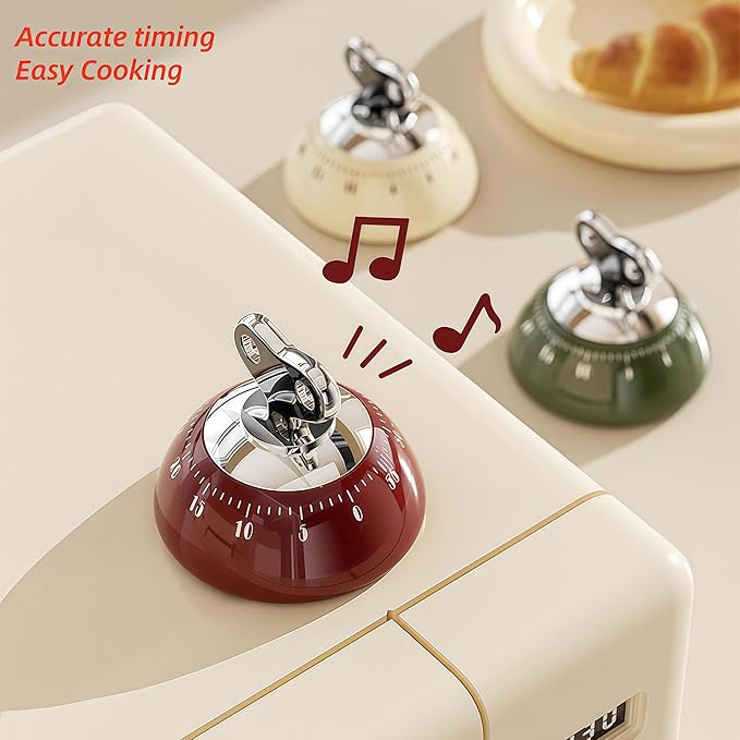 Magnetic Mechanical Kitchen Timer - Wind Up 60 Minutes Countdown Timer, No Batteries Needed, for Cooking, Baking, Classroom, Study & Desk Use (White)