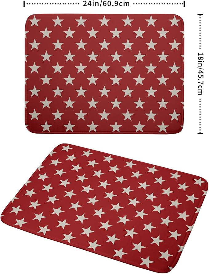 Patriotic July of 4th Red Star Dish Drying Mat for Kitchen Counter 18x24 Memorial Independence Day Absorbent Reversible Microfiber Drying Mats Kitchen Countertop Protector Dishes Drainer Rack Pad - Image 2
