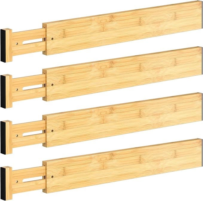 DUCOO 4 PCS Drawer Divider, 17"-22" Adjustable Bamboo Drawer Dividers Organizers, Expandable Separators for Kitchen, Clothes, Dressers, Home, Office by Unknown