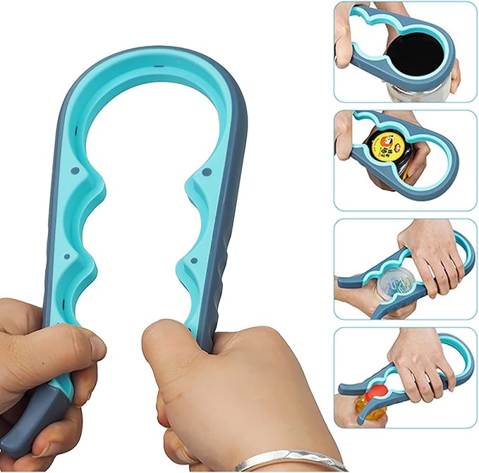 Jar Opener for Seniors with Arthritis,Jar Opener for Weak Hands,5-in-1 Bottle Opener,4-in-1 Can Opener (A-Blue) - Image 3
