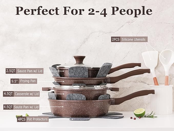 SENSARTE Nonstick Cookware Set 13-Piece, Healthy Pots and Pans Set Kitchen Cooking Set with Stay-Cool Handles, Silicone Utensils and Pot Protectors, PFOA Free - Image 2