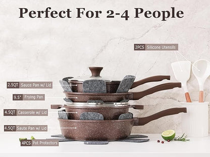 SENSARTE Nonstick Cookware Set 13-Piece, Healthy Pots and Pans Set Kitchen Cooking Set with Stay-Cool Handles, Silicone Utensils and Pot Protectors, PFOA Free - Image 2