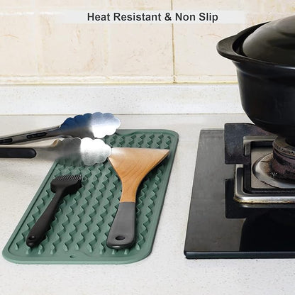 ZLR Silicone Sponge Holder & Sink Caddy Tray (6" x 17") - Narrow Dish Drying Mat for Kitchen Counter - Waterproof Soap Dispenser Organizer, Non-Slip Bathroom Vanity Tray (Dark Green) - Image 9