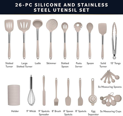 Home Hero Silicone Kitchen Utensils Set - Heat Resistant Non-Scratch Cooking Utensils - Ergonomic Silicone Spatula Set - Dishwasher Safe Kitchen Tools - 26 Piece, Stone - Image 2